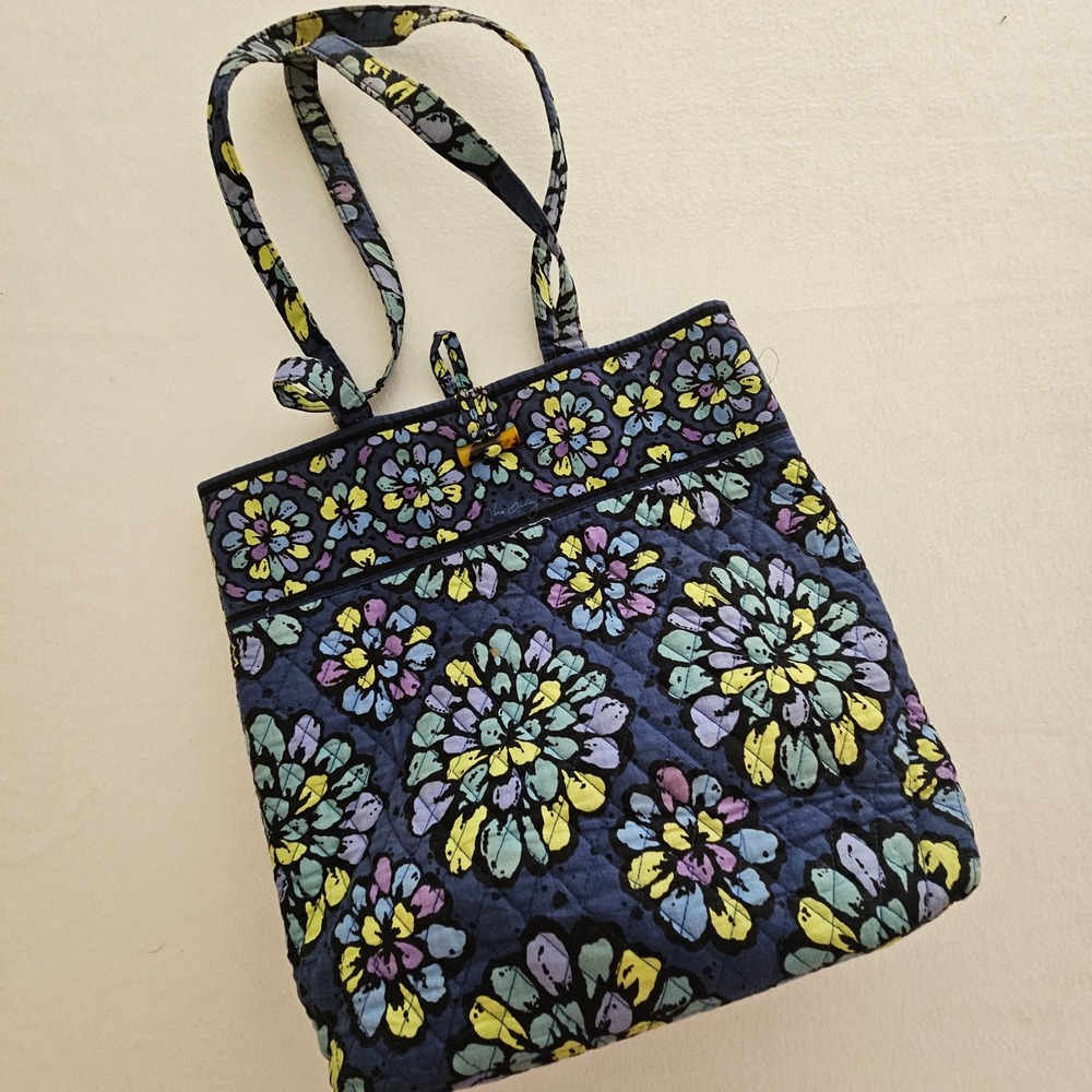 Vera Bradley Indigo Pop Quilted‎ Cotton Tote Bag Floral Blue Purple Yellow